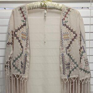 Elon Women's multicolor embroidered fringe topper; Size OS fits most